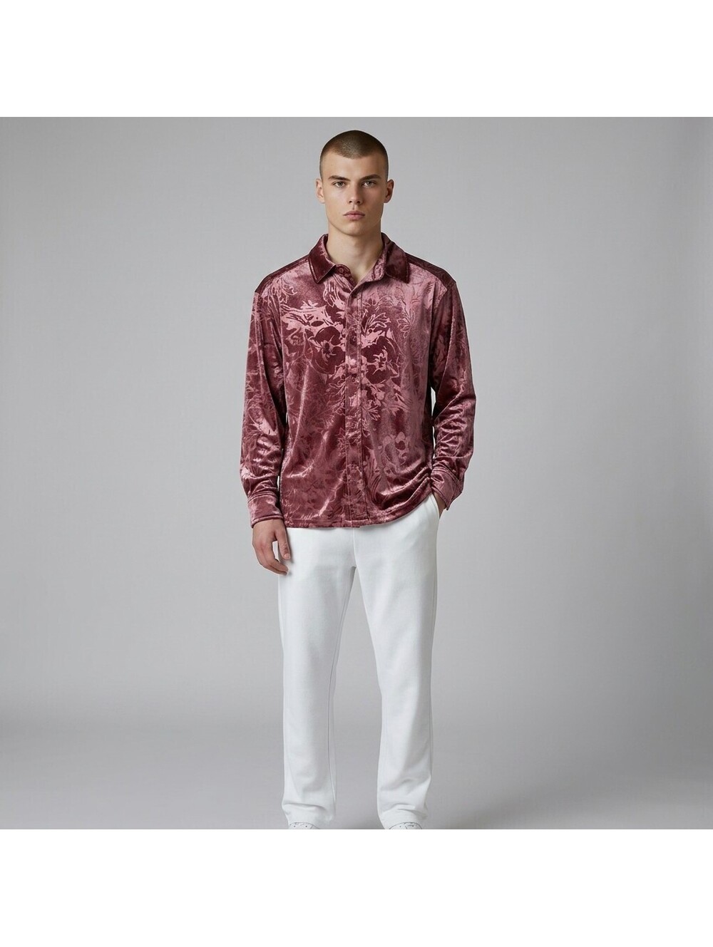 Jaywalker Shirt Men S Small Purple Floral Button Up Collared Velvet Long Sleeve